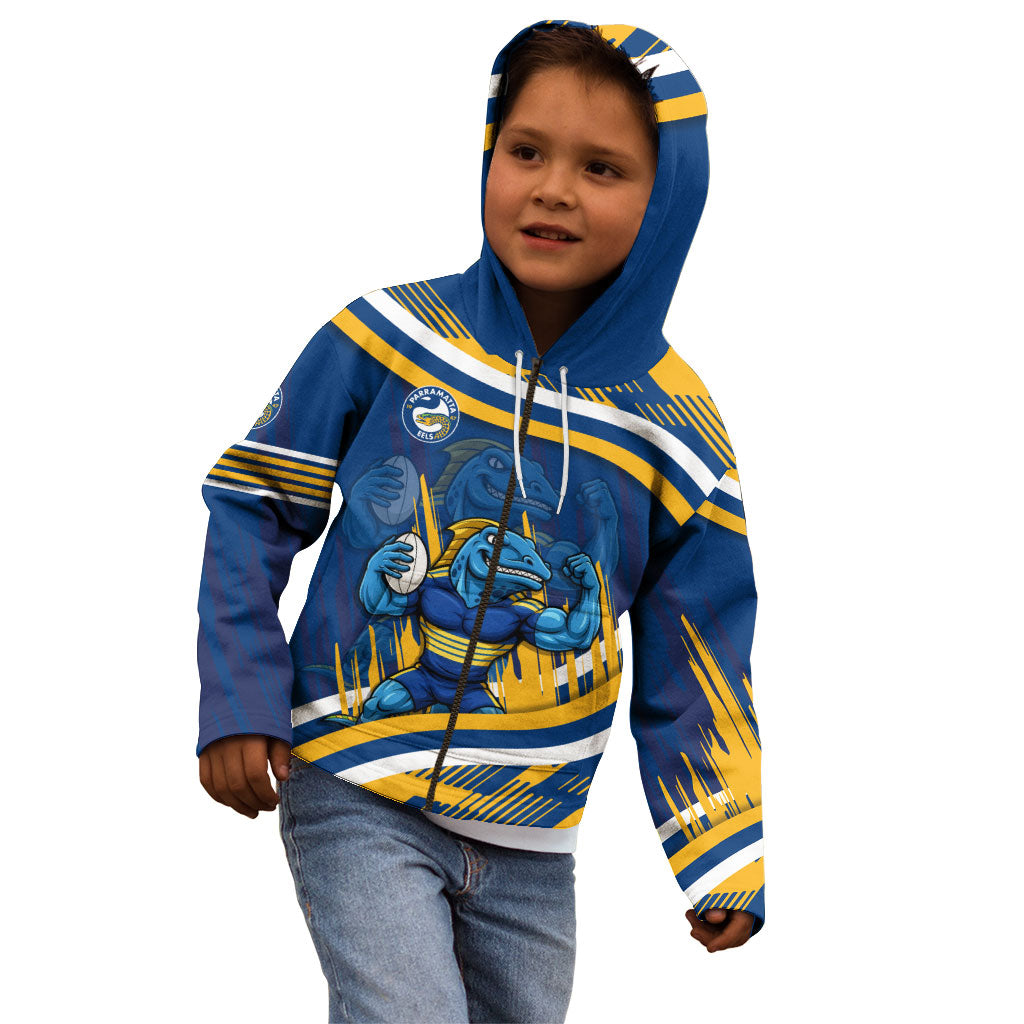 Eels Rugby Mascot Kid Hoodie Fierce Athlete Graphic in Sports Style