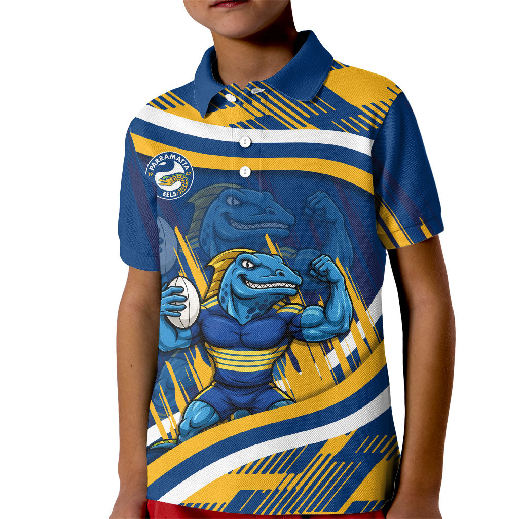 Eels Rugby Mascot Kid Polo Shirt Fierce Athlete Graphic in Sports Style
