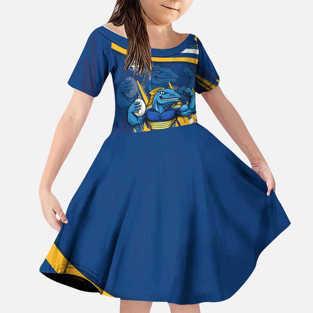 Eels Rugby Mascot Kid Short Sleeve Dress Fierce Athlete Graphic in Sports Style
