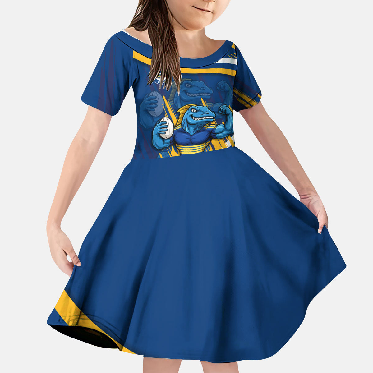 Eels Rugby Mascot Kid Short Sleeve Dress Fierce Athlete Graphic in Sports Style