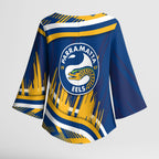 Eels Rugby Mascot Kimono Sleeve Blouse Fierce Athlete Graphic in Sports Style