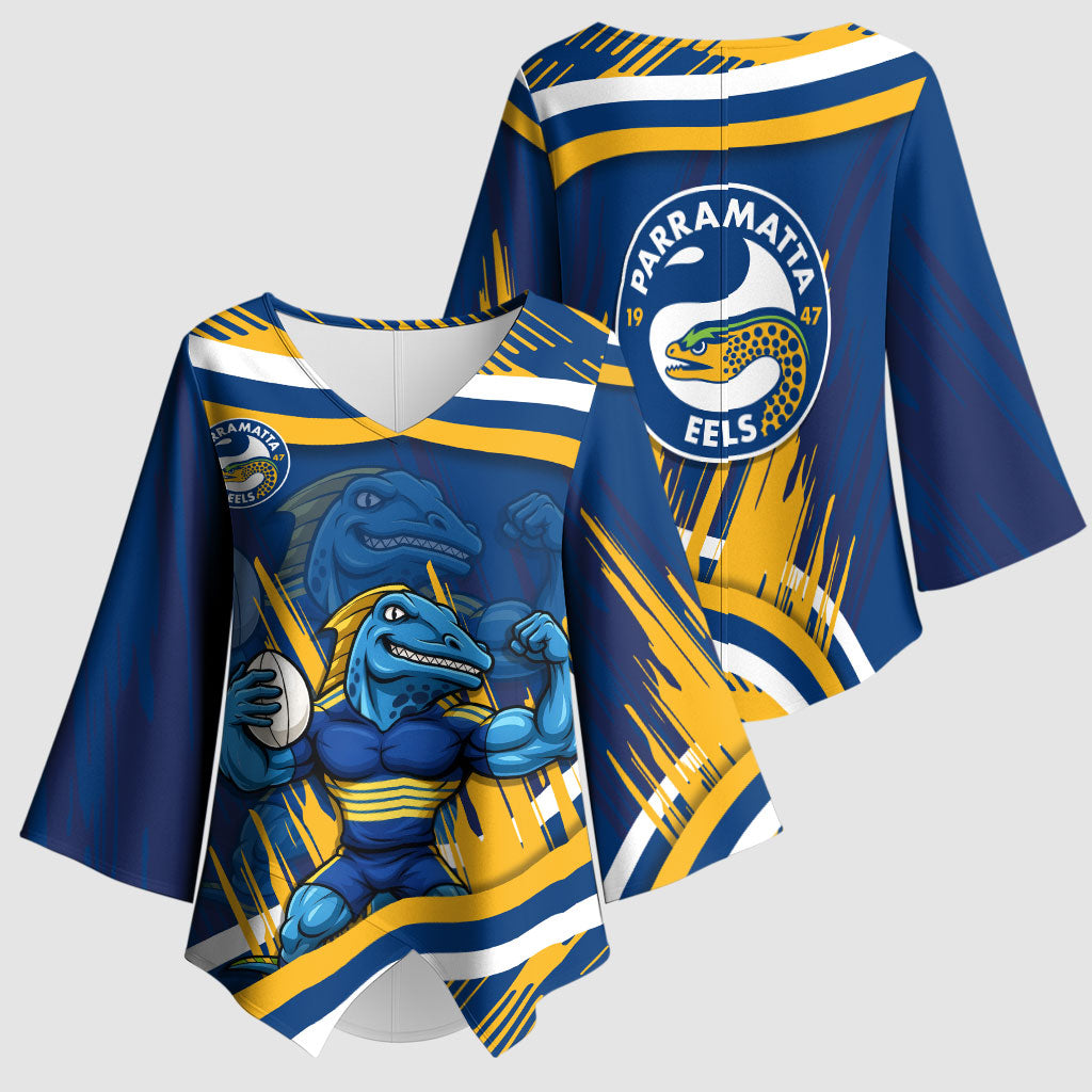 Eels Rugby Mascot Kimono Sleeve Blouse Fierce Athlete Graphic in Sports Style