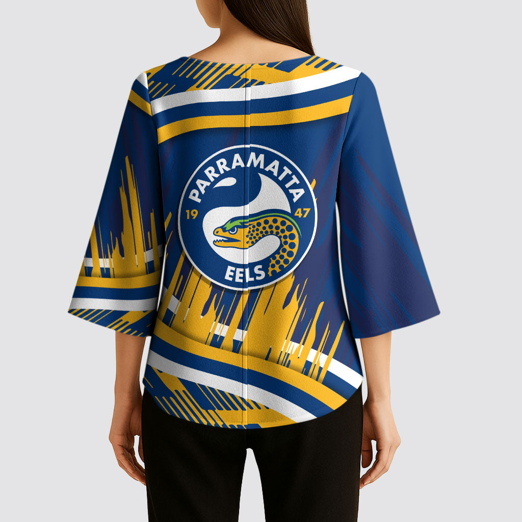 Eels Rugby Mascot Kimono Sleeve Blouse Fierce Athlete Graphic in Sports Style