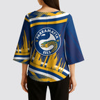 Eels Rugby Mascot Kimono Sleeve Blouse Fierce Athlete Graphic in Sports Style