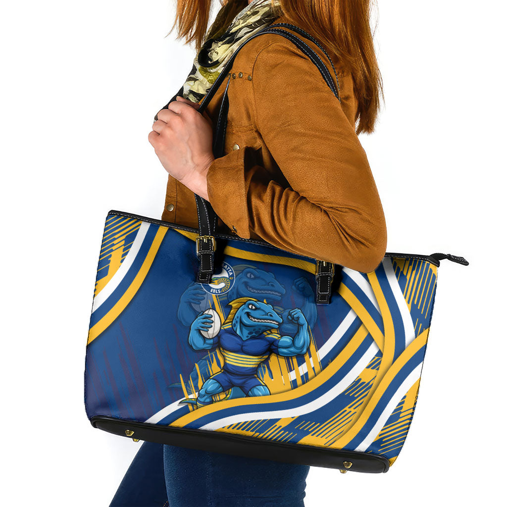 Eels Rugby Mascot Leather Tote Bag Fierce Athlete Graphic in Sports Style