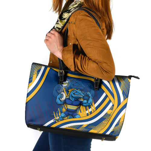 Eels Rugby Mascot Leather Tote Bag Fierce Athlete Graphic in Sports Style
