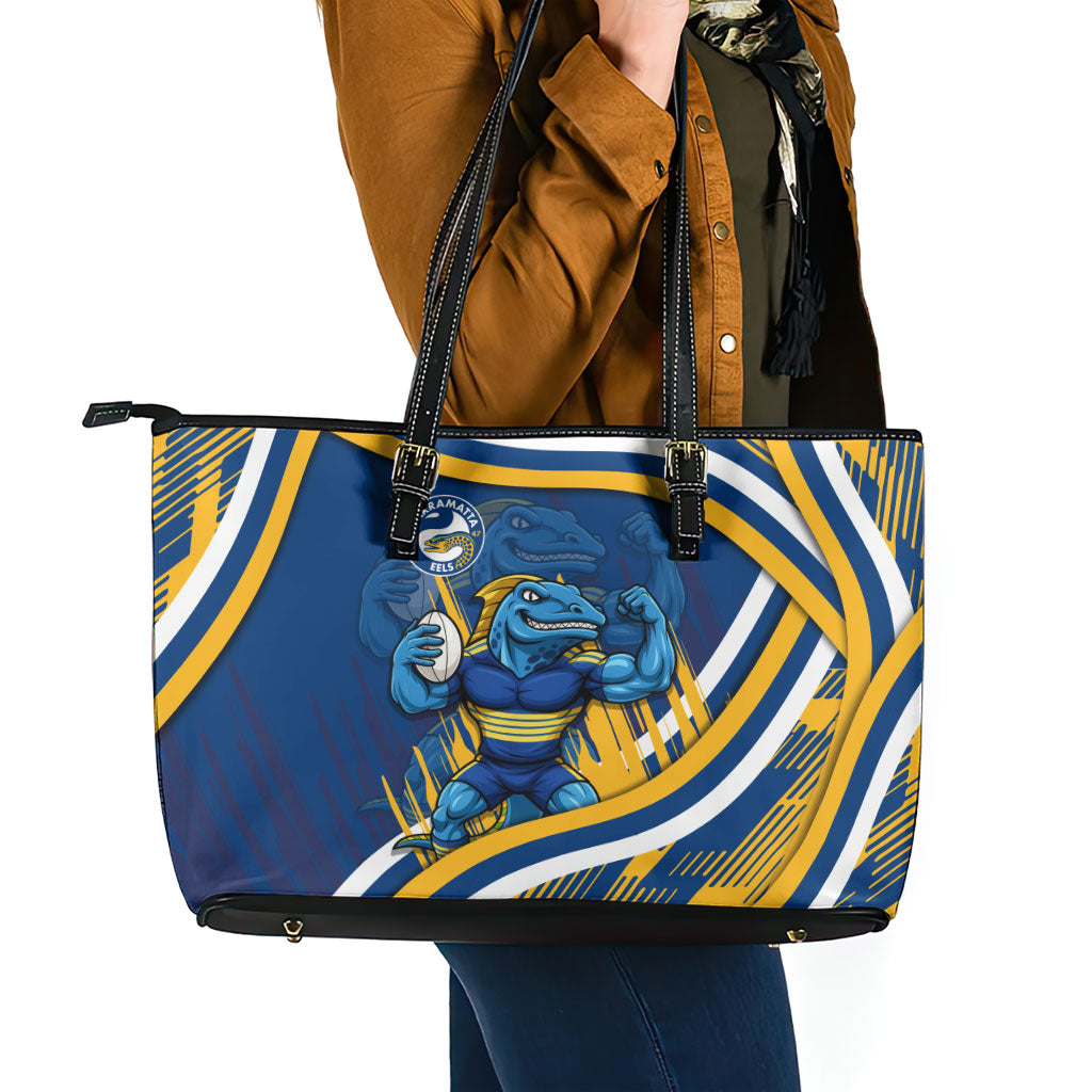 Eels Rugby Mascot Leather Tote Bag Fierce Athlete Graphic in Sports Style