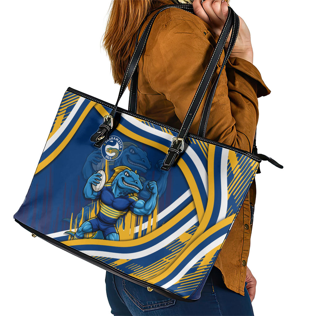 Eels Rugby Mascot Leather Tote Bag Fierce Athlete Graphic in Sports Style