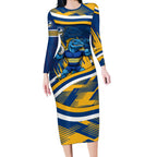 Eels Rugby Mascot Long Sleeve Bodycon Dress Fierce Athlete Graphic in Sports Style
