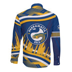 Eels Rugby Mascot Long Sleeve Button Shirt Fierce Athlete Graphic in Sports Style