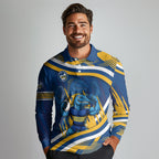 Eels Rugby Mascot Long Sleeve Polo Shirt Fierce Athlete Graphic in Sports Style