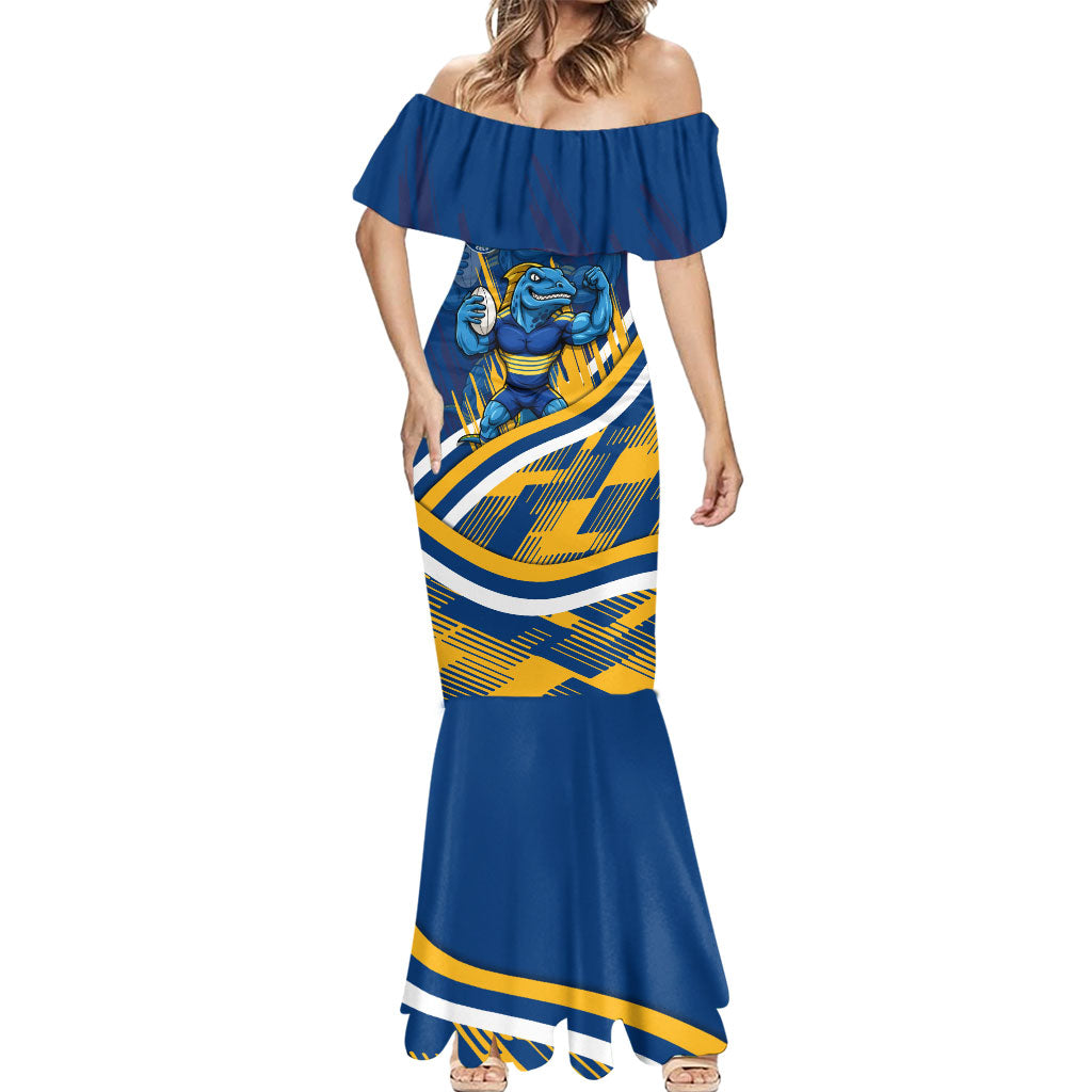 Eels Rugby Mascot Mermaid Dress Fierce Athlete Graphic in Sports Style