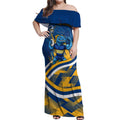 Eels Rugby Mascot Off Shoulder Maxi Dress Fierce Athlete Graphic in Sports Style