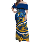 Eels Rugby Mascot Off Shoulder Maxi Dress Fierce Athlete Graphic in Sports Style