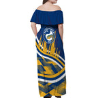 Eels Rugby Mascot Off Shoulder Maxi Dress Fierce Athlete Graphic in Sports Style