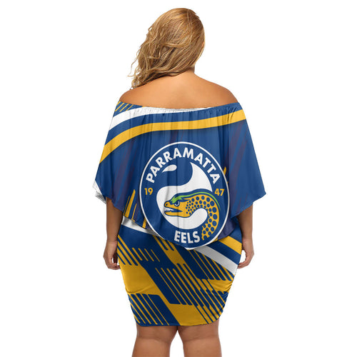 Eels Rugby Mascot Off Shoulder Short Dress Fierce Athlete Graphic in Sports Style
