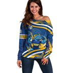 Eels Rugby Mascot Off Shoulder Sweater Fierce Athlete Graphic in Sports Style