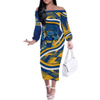 Eels Rugby Mascot Off The Shoulder Long Sleeve Dress Fierce Athlete Graphic in Sports Style