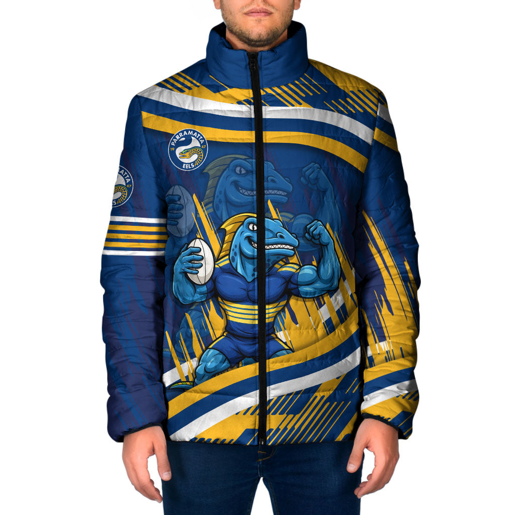 Eels Rugby Mascot Padded Jacket Fierce Athlete Graphic in Sports Style