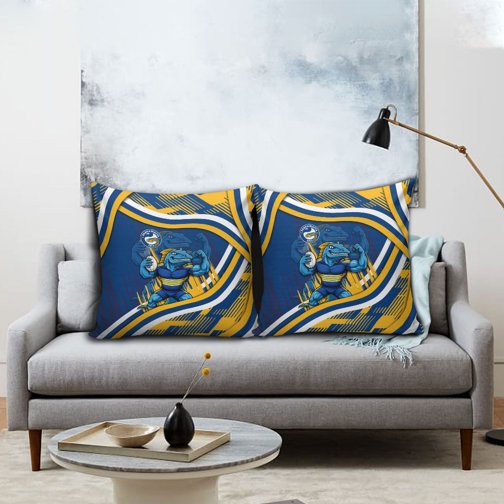 Eels Rugby Mascot Pillow Cover Fierce Athlete Graphic in Sports Style