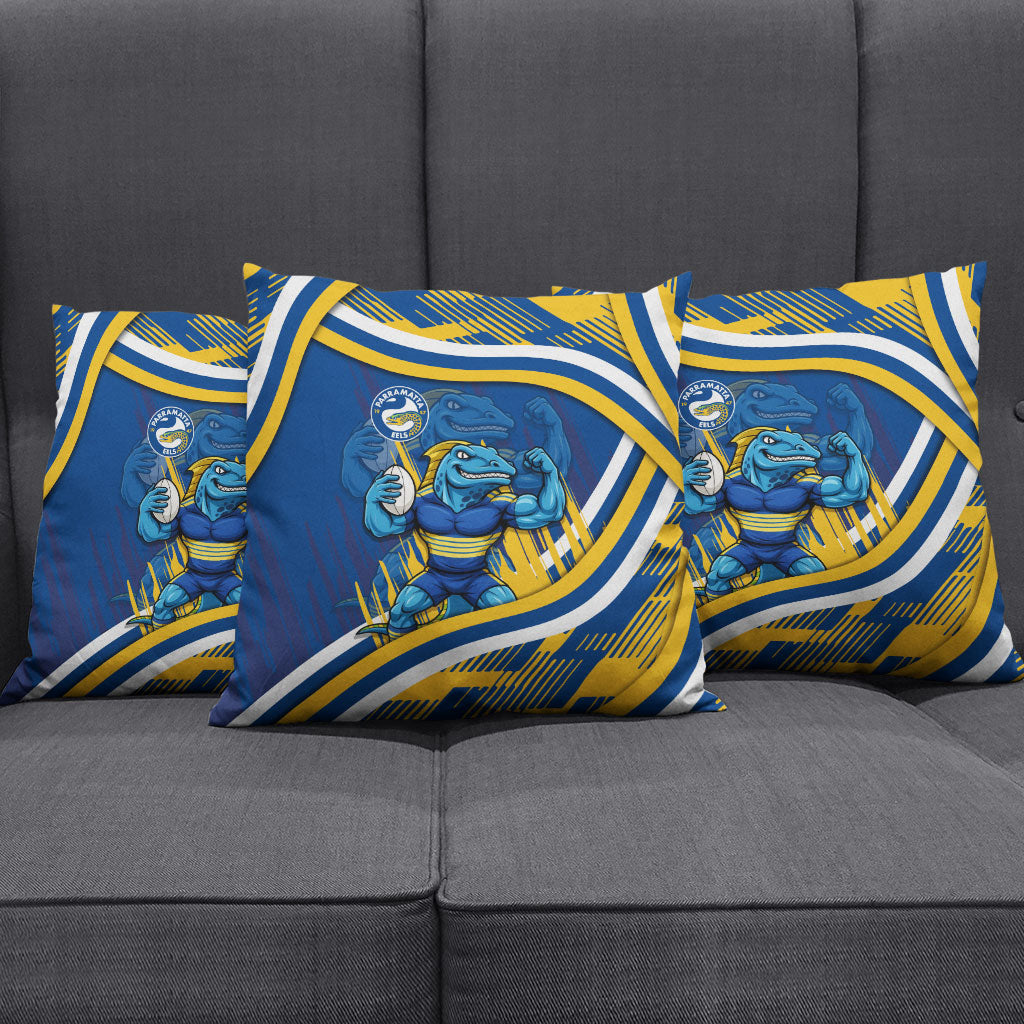 Eels Rugby Mascot Pillow Cover Fierce Athlete Graphic in Sports Style