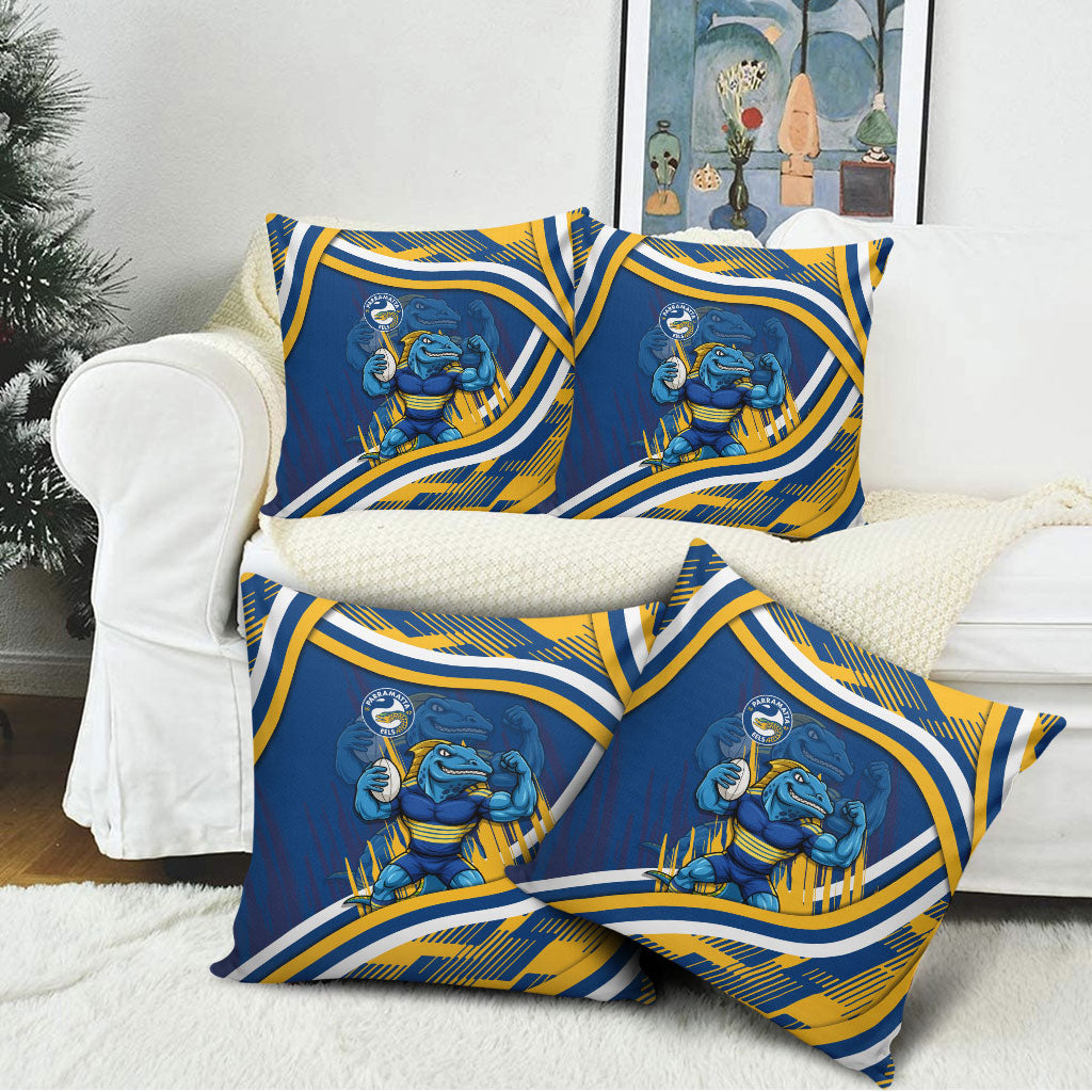 Eels Rugby Mascot Pillow Cover Fierce Athlete Graphic in Sports Style