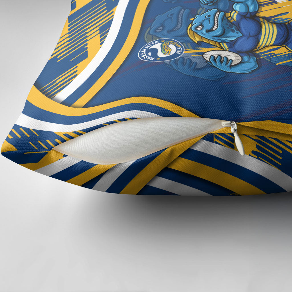 Eels Rugby Mascot Pillow Cover Fierce Athlete Graphic in Sports Style