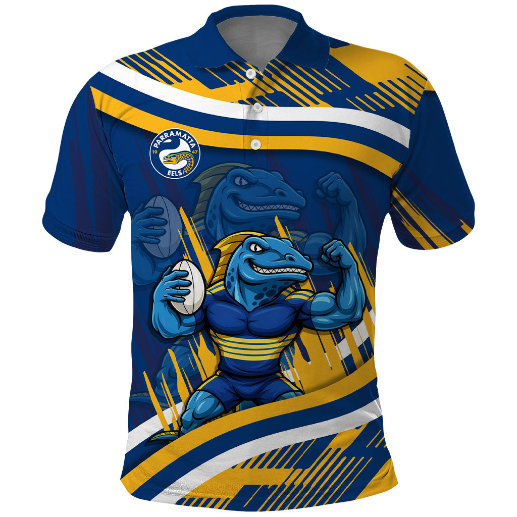 Eels Rugby Mascot Polo Shirt Fierce Athlete Graphic in Sports Style