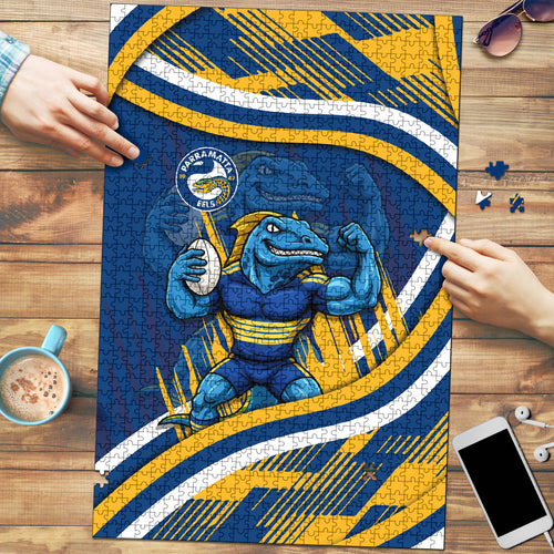 Eels Rugby Mascot Puzzle Fierce Athlete Graphic in Sports Style