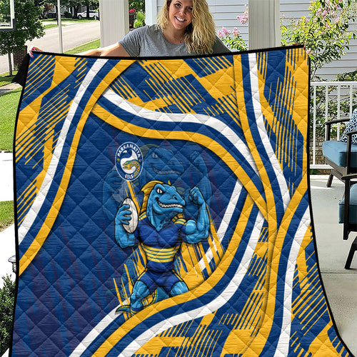 Eels Rugby Mascot Quilt Fierce Athlete Graphic in Sports Style
