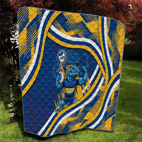 Eels Rugby Mascot Quilt Fierce Athlete Graphic in Sports Style