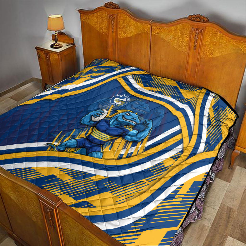 Eels Rugby Mascot Quilt Fierce Athlete Graphic in Sports Style