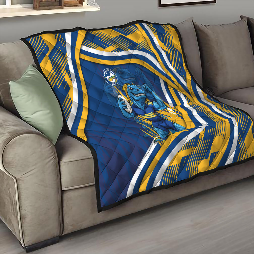 Eels Rugby Mascot Quilt Fierce Athlete Graphic in Sports Style
