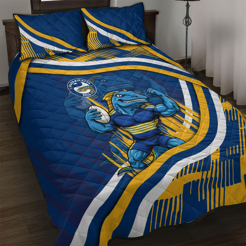 Eels Rugby Mascot Quilt Bed Set Fierce Athlete Graphic in Sports Style