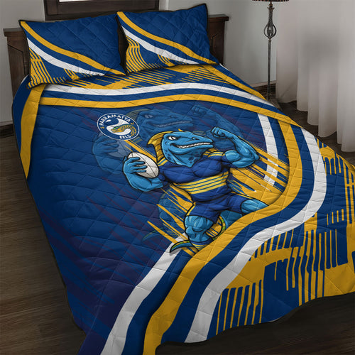 Eels Rugby Mascot Quilt Bed Set Fierce Athlete Graphic in Sports Style
