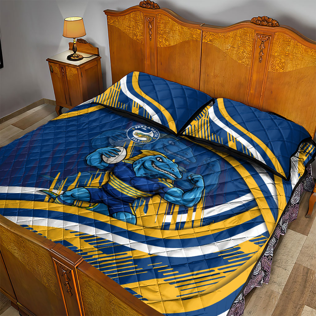 Eels Rugby Mascot Quilt Bed Set Fierce Athlete Graphic in Sports Style