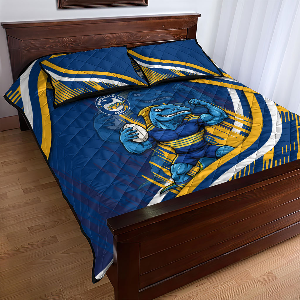 Eels Rugby Mascot Quilt Bed Set Fierce Athlete Graphic in Sports Style