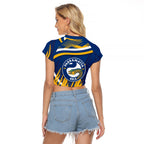 Eels Rugby Mascot Raglan Cropped T Shirt Fierce Athlete Graphic in Sports Style