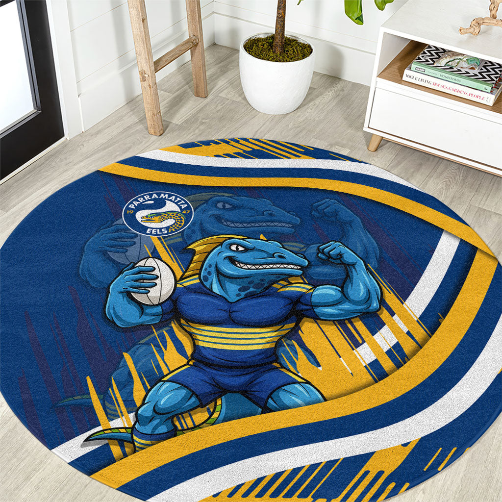 Eels Rugby Mascot Round Carpet Fierce Athlete Graphic in Sports Style