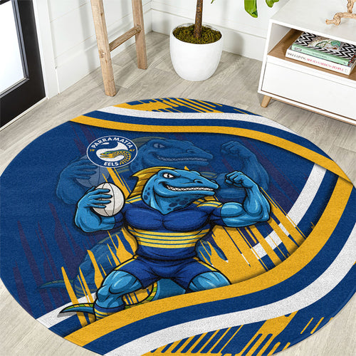 Eels Rugby Mascot Round Carpet Fierce Athlete Graphic in Sports Style