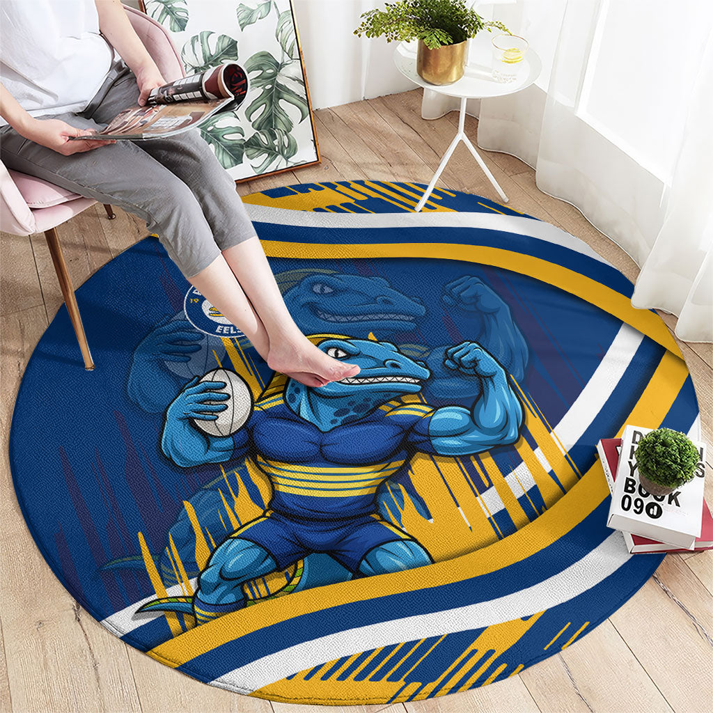 Eels Rugby Mascot Round Carpet Fierce Athlete Graphic in Sports Style