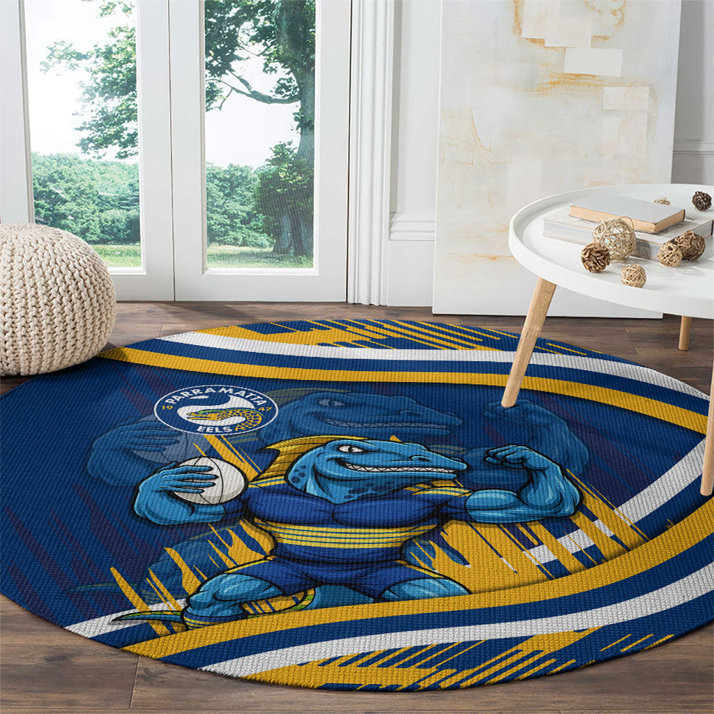 Eels Rugby Mascot Round Carpet Fierce Athlete Graphic in Sports Style