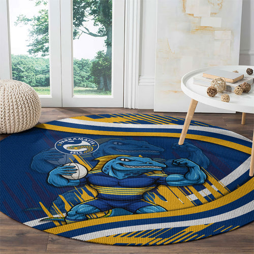 Eels Rugby Mascot Round Carpet Fierce Athlete Graphic in Sports Style