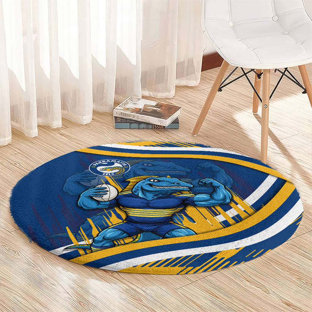 Eels Rugby Mascot Round Carpet Fierce Athlete Graphic in Sports Style