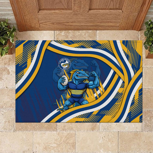 Eels Rugby Mascot Rubber Doormat Fierce Athlete Graphic in Sports Style
