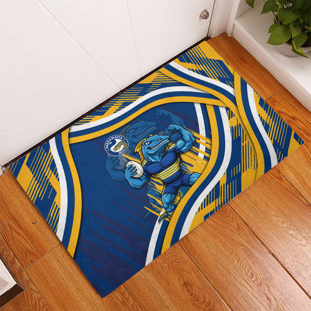 Eels Rugby Mascot Rubber Doormat Fierce Athlete Graphic in Sports Style