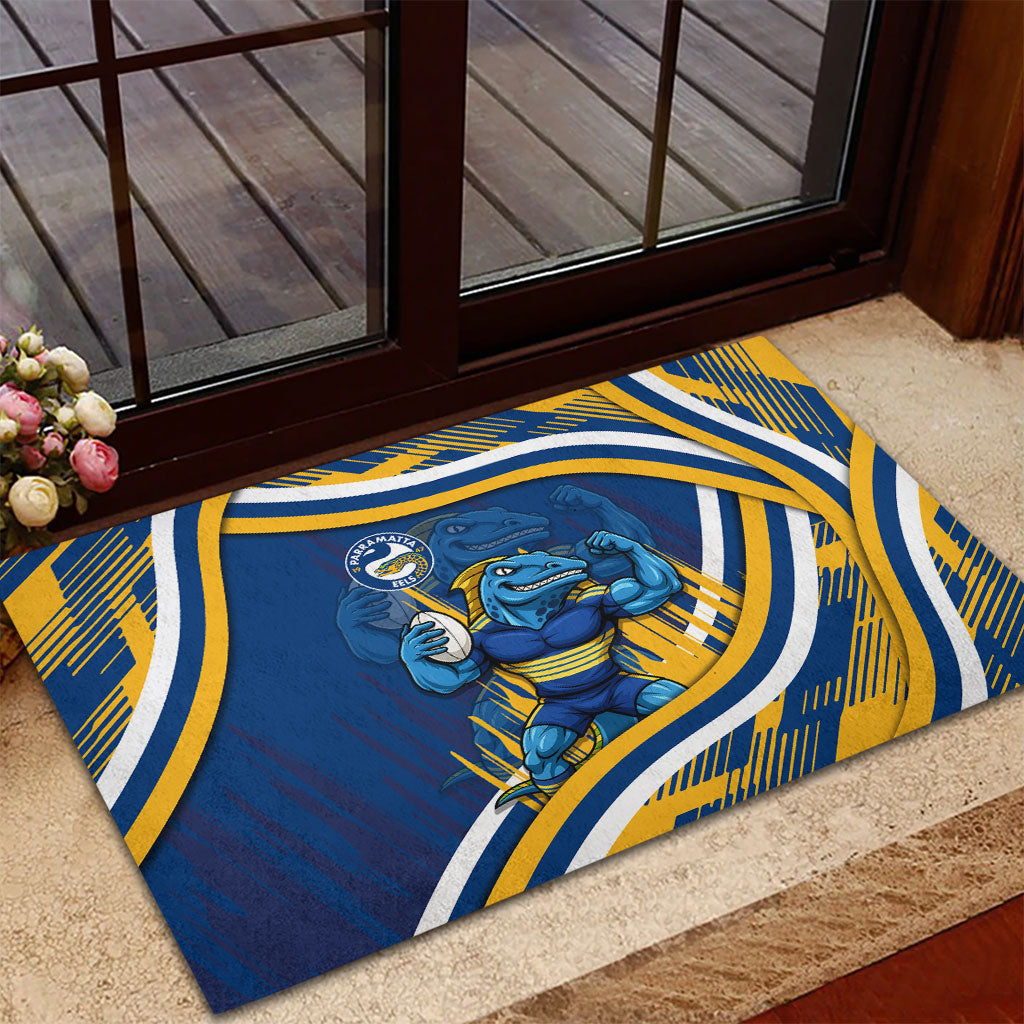 Eels Rugby Mascot Rubber Doormat Fierce Athlete Graphic in Sports Style