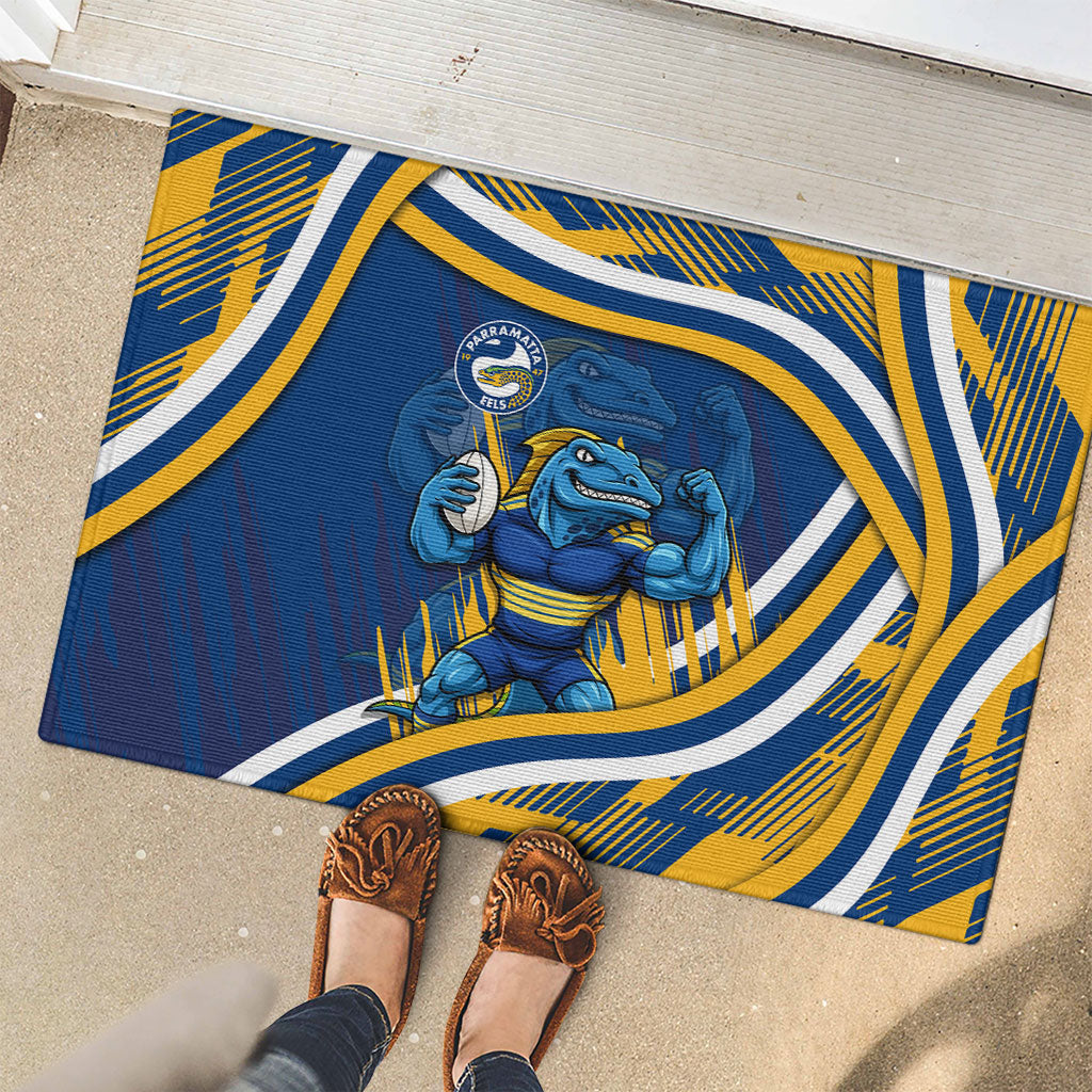 Eels Rugby Mascot Rubber Doormat Fierce Athlete Graphic in Sports Style