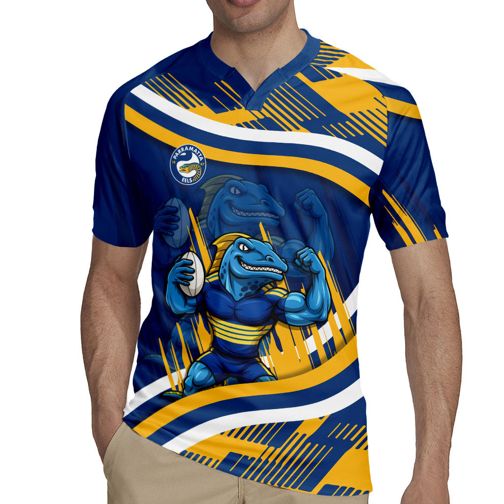 Eels Rugby Mascot Rugby Jersey Fierce Athlete Graphic in Sports Style