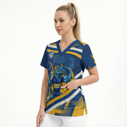Eels Rugby Mascot Scrub Top Fierce Athlete Graphic in Sports Style